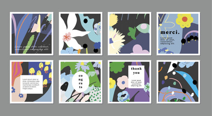 Floral Abstract Posters. Design for social media, cards, posters