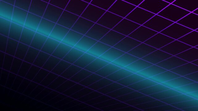 Abstract Neon Grid Landscape with Glowing Light Beam.