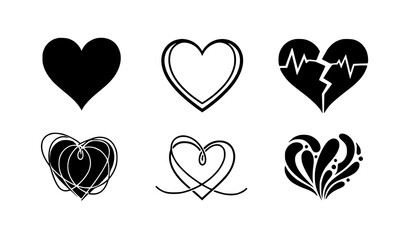 Stylized Black Heart Logo Vector Set &ndash; 5 Unique Variations