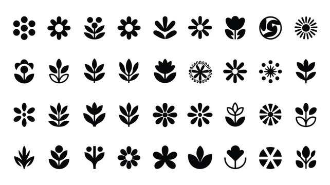 Collection of modern spring flower and leaf logo designs on white background for branding