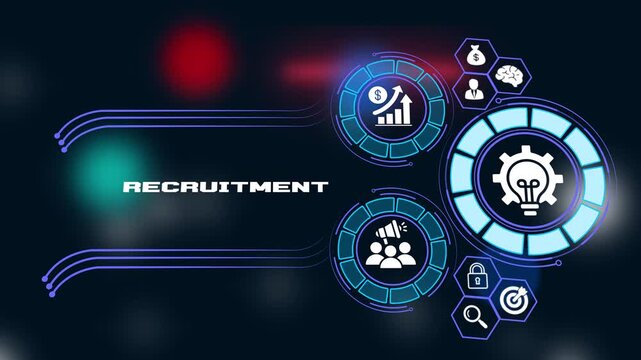 Recruitment hiring process human resource management and talent acquisition concept animation. Business, Technology, Internet and network concept.