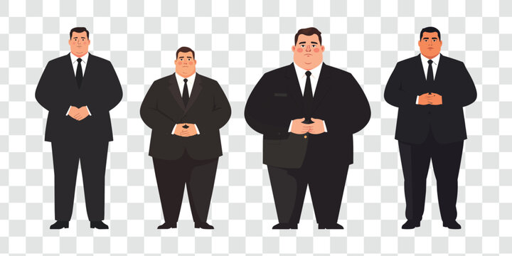 Group of Bodyguards in Black Suits Vector Illustration. Business Security, Corporate Staff, or Serious Men Standing Characters