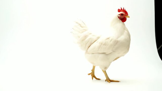 White Chicken Walking on White Background.