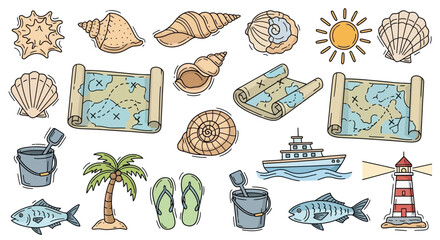 Collection of Hand Drawn Beach Elements 1. © Luminaryshine