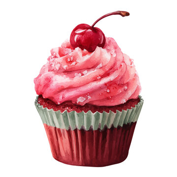 Cupcake, watercolor illustration, vector style, isolated on a white background.