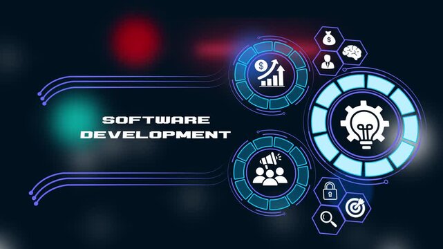 Custom software development lifecycle coding engineering and digital product creation concept. Business, Technology, Internet and network concept.