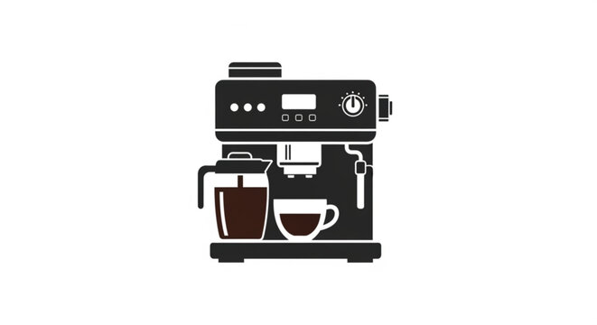 Espresso machine illustration with coffee cups modern design black and white kitchen appliance coffee maker brewing device simple background