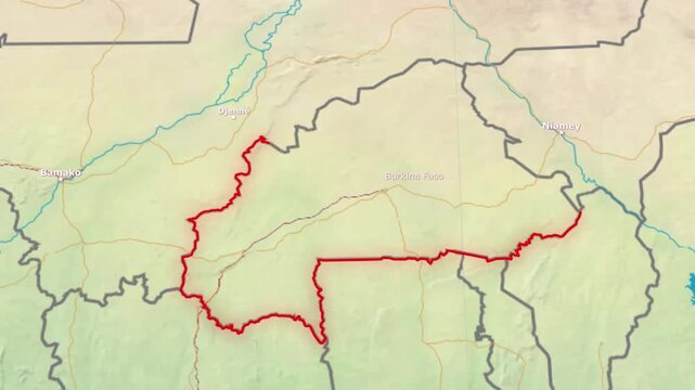 Ultra HD 4K Earth Zoom Animation Displaying the Geographical Location of Burkina Faso in West Africa.