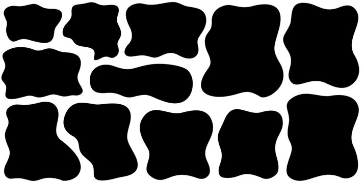 Abstract organic frame and rectangle set with wavy cloud edge. Stylish organic shapes, smooth frame and rectangle, trendy wavy graphic element.