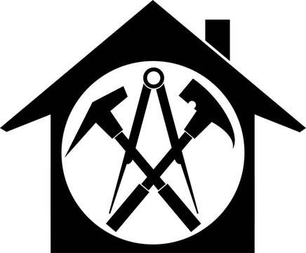 Haus, Dachdeckerwerkzeuge, Werkzeuge, Dachdecker, Logo, Aufkleber
