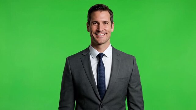 Businessman in Suit Gesturing in Studio.