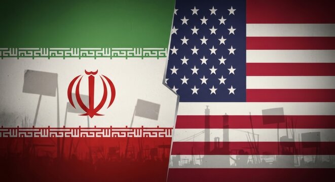 Conflict on the Horizon: A conceptual depiction of the USA and Iran juxtaposed, hinting at underlying tensions and potential disagreements. 
