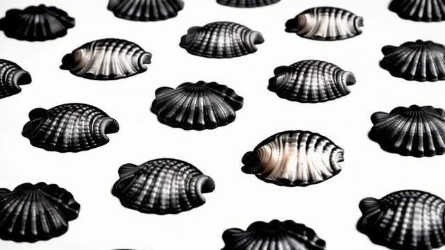 Black and white seashells on white.