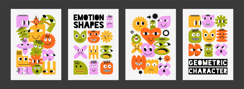 Modern vector poster collection abstract character faces and bold geometric compositions. For contemporary posters, wall art, branding, social media and graphic design projects.
