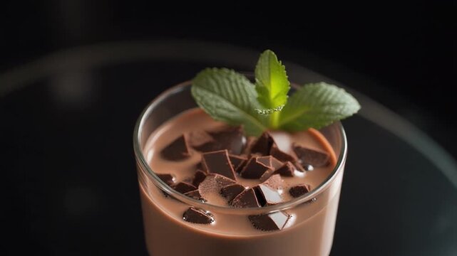 Chocolate Mint Smoothie with Ice Cubes.