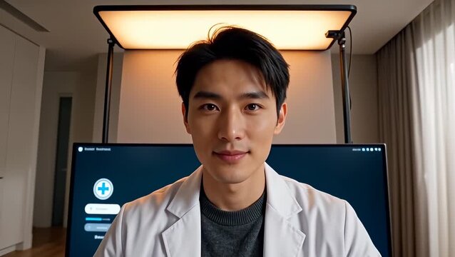 Smiling Asian Male Doctor in a Modern Clinic Setting