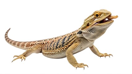 Naklejka premium A bearded dragon lizard standing on a transparent background with its mouth open