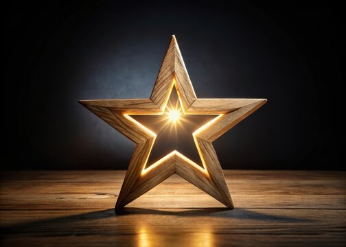 A wooden star with a soft glow emanating from within