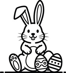 Obraz premium Happy cartoon bunny with easter eggs in a simple black and white design