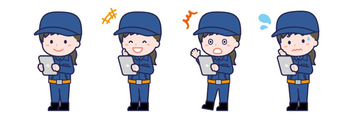 タブレットを使う「消防団員」の女性