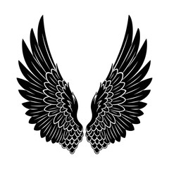 Obraz premium Pair of Black Angel Wings Detailed Feather Design Isolated on White