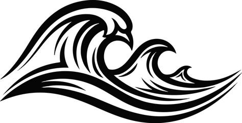 Fototapeta premium Stylized black and white graphic of crashing waves in motion