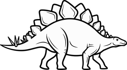 Fototapeta premium Stylized black and white outline drawing of a Stegosaurus dinosaur