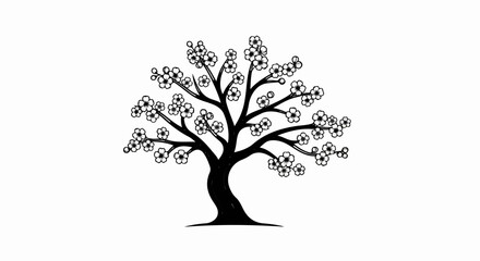 Obraz premium Stylized black and white illustration of a blooming tree