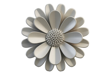 Metallic flower with gray petals isolated on a transparent background