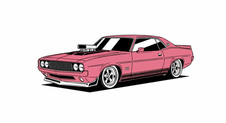 Obraz premium Striking pink vintage muscle car with exposed engine, black accents