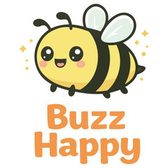Obraz premium Cute and cheerful cartoon bee character with big sparkling eyes and tiny sparkles around isolated illustration