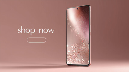 telefon z napisem shop now, r&oacute;ż i kwiaty wiśni 