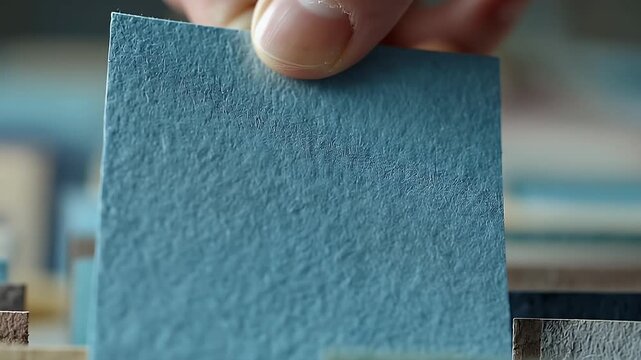 Hand selecting blank blue card in decision-making concept