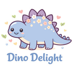 Cute cartoon stegosaurus with flowers on its back smiling happily in a playful design isolated illustration © jubayer71