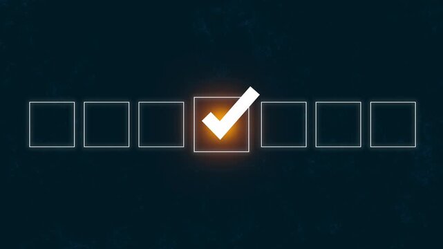 Glowing Checkmark Checkbox Selection on Dark Background with Empty Boxes choice