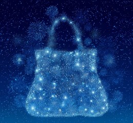 A glowing blue money bag composed of countless sparkling particles against a deep - blue starry background, symbolizing wealth and fortune.