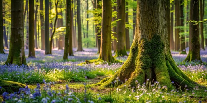 Aromatic forest floor with wildflowers and moss-covered tree trunks emitting a subtle scent