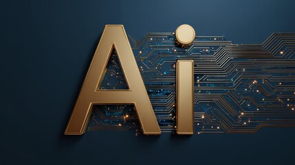 Golden "Ai" letters glowing against a dark, digital - particle background, representing artificial intelligence and futuristic technology.