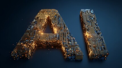 Golden "Ai" letters glowing against a dark, digital - particle background, representing artificial intelligence and futuristic technology.