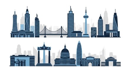 Fototapeta premium Urban skyline illustration modern cityscape with buildings and architecture