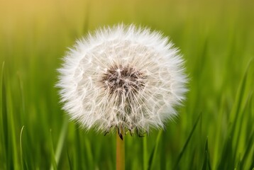 Obraz premium Close-up of a dandelion seed head with soft focus background