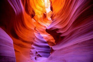 Obraz premium Dramatic canyon landscape with vibrant red rock formations and warm sunlight