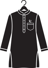 Naklejka premium Men kurta pajama vector illustration on hanger with islamic symbol crescent moon star for ramadan eid al fitr