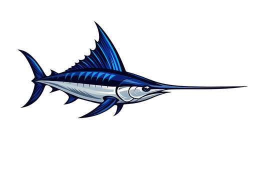 Blue marlin swordfish mascot vector illustration for sport fishing, marine animal, big game fishing, ocean wildlife logo
