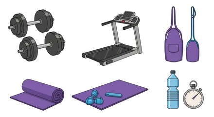Obraz premium Gym equipment collection illustration fitness health concept exercise training