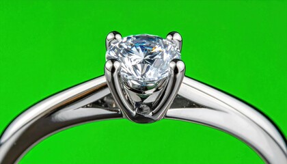 Sparkling Diamond Ring on Vibrant Green Background, Close-Up Detail