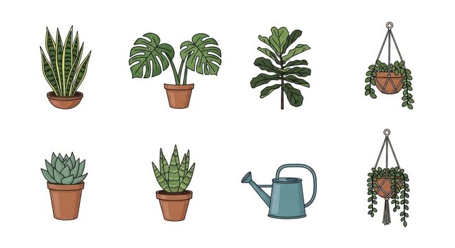 Collection of house plants illustrations isolated on white background