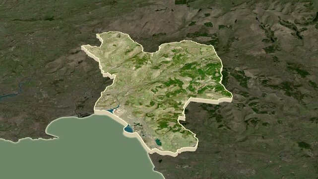 Neath Port Talbot region, Wales - Great Britain, extruded on the map. Animation