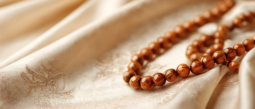 Brown Tasbih Beads on Silk Fabric for Ramadan