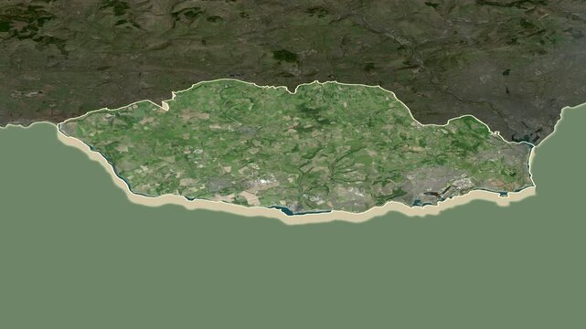 Vale of Glamorgan region, Wales - Great Britain, extruded on the map. Animation